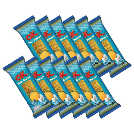 โอเค บิสกิตแผ่นบาง รสนม 60 กรัม(แพ็ก12)