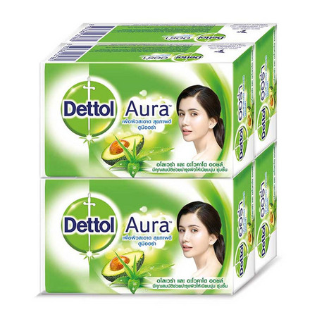 สบู่เดทตอล ออร่า อโลเวร่าและอะโวคาโดออยล์ แพ็ค 4