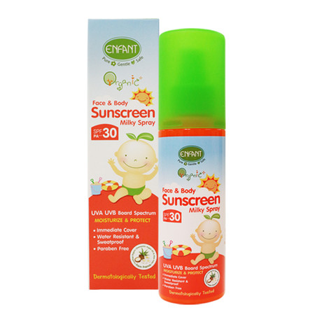 ENFANT ORGANIC PLUS FACE&BODY SUNSCREEN MILKY SPRAY 80 ML สเปรย์กันแดด เกลี่ยง่ายใช้สะดวก