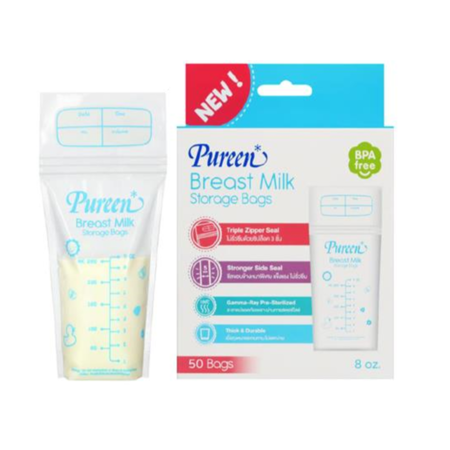 Pureen Breast Millk Storage Bag 8 Oz. 50's ถุงเก็บน้ำนมเพียวรีน 3 ซิป จำนวน 50 ชิ้น