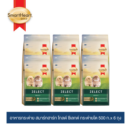 สมาร์ทฮาร์ท โกลด์ ซีเลกต์ อาหารกระต่ายโต 500 กรัม x 6 ถุง / SmartHeart Gold Zelect Adult 500g x 6