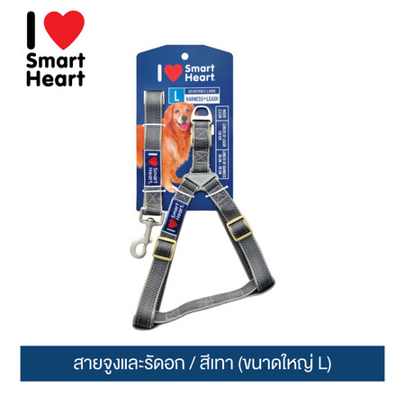 ไอ เลิฟ สมาร์ทฮาร์ท - สายจูงและรัดอก / สีเทา (ขนาดใหญ่ L)