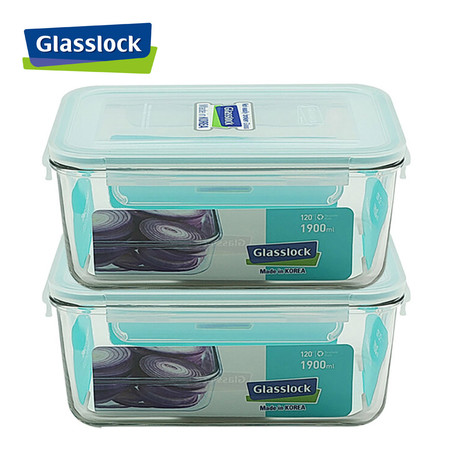 Glasslock ชุดกล่องอาหารแก้ว 2 ใบ ทรงผืนผ้า รุ่น MCRB-190-2P