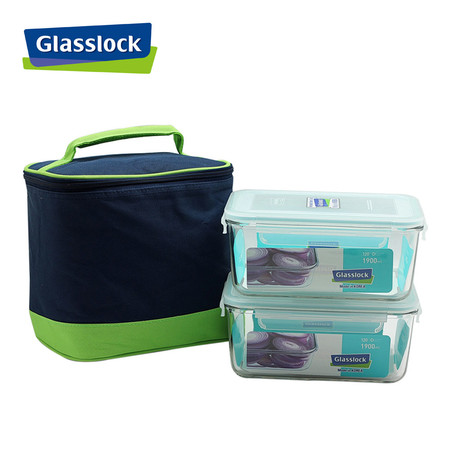 Glasslock ชุดกล่องอาหารแก้ว 2 ใบ พร้อมถุงผ้าเก็บอุณหภูมิ รุ่น MCRB-190-2C