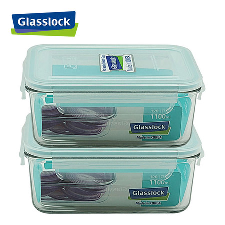 Glasslock ชุดกล่องอาหารแก้ว 2 ใบ ทรงผืนผ้า รุ่น MCRB-110-2P