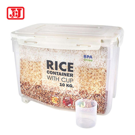 JCJ กล่องเก็บข้าวสารมีล้อ ความจุ 10 กก. พร้อมถ้วยตวง รุ่น 1399-1 สีขาว