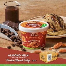Happy Addey Mocha Almond Fudge Ice Cream Vegan 80g X 12 cups ( แฮปปี้แอดดี้ ไอศครีมอัลมอนด์ม็อคค่า ฟัดจ์ สูตรเจ ทำจากนมอัลมอนด์ ปราศจากนมวัว )