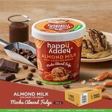Happy Addey Mocha Almond Fudge Ice Cream Vegan 350g X 6 cups ( แฮปปี้แอดดี้ ไอศครีมอัลมอนด์ม็อคค่า ฟัดจ์ สูตรเจ ทำจากนมอัลมอนด์ ปราศจากนมวัว )