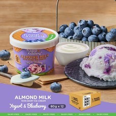 Happy Addey Yogurt Blueberry Ice Cream Vegan 80g x 12 cups (แฮปปี้ แอดดี้ ไอศครีมบลูเบอร์รีโยเกิร์ต สูตรเจ ทำจากนมอัลมอนด์ ปราศจากนมวัว )