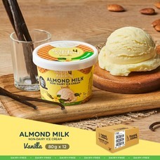 Happy Addey Vanilla Ice Cream Vegan 80g x 12 cups ( แฮปปี้แอดดี้ ไอศครีมวานิลลา สูตรเจ ทำจากนมอัลมอนด์ ปราศจากนมวัว )