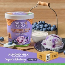 Happy Addey Yogurt Blueberry Ice Cream Vegan 350g x 6 cups ( แฮปปี้แอดดี้ ไอศครีมบลูเบอร์รีโยเกิร์ต สูตรเจ ทำจากนมอัลมอนด์ ปราศจากนมวัว)