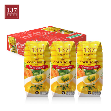 137ดีกรี Corn Soup (นมข้าวโพด สูตรซุปผสมผักรวม) ขนาด 180 มล. 1 ลัง มี 36 กล่อง