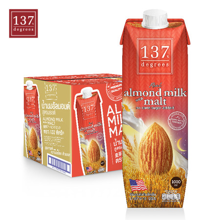 137ดีกรี Almond Milk with Malt (นมอัลมอนด์ สูตรมอลต์) ขนาด1000 มล. 1 ลัง มี 12 กล่อง