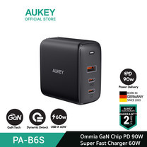 AUKEY หัวชาร์จเร็ว Omnia 90W 3-Port For MacBook Pro Charger with GaNFast Technology Wall Charger รุ่น PA-B6S