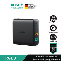 AUKEY หัวปลั๊กชาร์จเร็ว Dynamic USB-C Power Delivery 60W และ AiPower Fast Charge ช่อง รุ่น PA-D3
