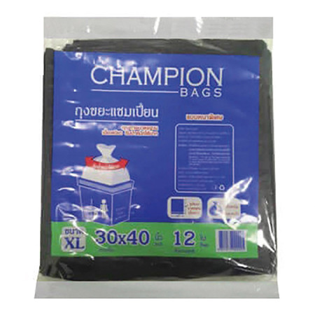 ถุงขยะแบบหนา CHAMPION สีดำ ขนาด 30 x 40 นิ้ว ( บรรจุ 12 ใบ )