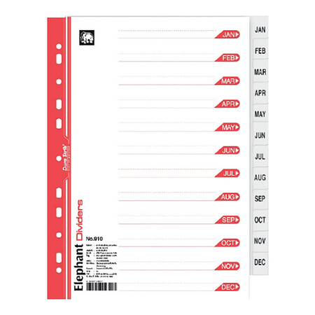 อินเด็กซ์กระดาษ ตราช้าง 910 (Jan-Dec) 12 หยัก สีขาว