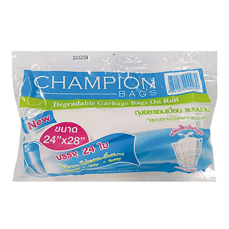 ถุงขยะม้วน CHAMPION คละสีขาวและเขียว ขนาด 24 x 28 นิ้ว ( บรรจุ24ใบ )
