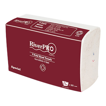 กระดาษเช็ดมือ RiverPro V-Fold 2 ชั้น 300 แผ่น