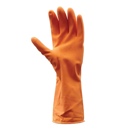 ถุงมือยางธรรมชาติ KRATING D111 ยาว 12 นิ้ว สีส้ม Size L