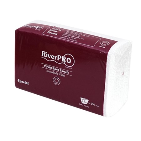กระดาษเช็ดมือแบบแผ่น RiverPro V-Fold 2 ชั้น 300 แผ่น(แพ็ค 24 ห่อ)