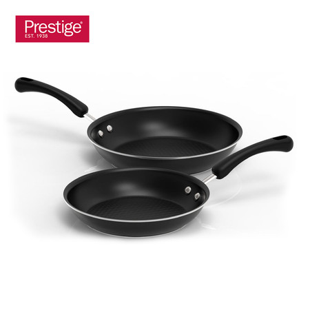Prestige กระทะอะลูมิเนียมทรงตื้นเคลือบผิวเพชร 2 ชิ้น ขนาด 20, 24 ซม. (01811-01812) - สีดำ