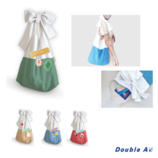Double A กระเป๋าผูกโบว์ กระเป๋าผ้าลดโลกร้อน กระเป๋าสะพายข้าง ขนาด 30x35x14 cm. รุ่น Happiness สีพาสเทล