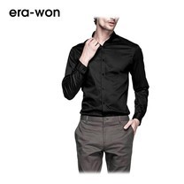 era-won เสื้อเชิ้ต รุ่น U-SHIRT ทรง Slim - สีดำ Black คอปก