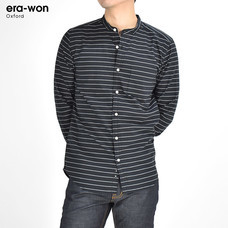 era-won เสื้อเชิ้ต รุ่น OXFORD SHIR ทรงSlim  -  สีดำลายเส้น Black Music คอจีน