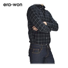 era-won เสื้อเชิ้ต รุ่น OXFORD SHIRT ANTI-BACTERIA ทรง Slim คอปก - สีเทาน้ำเงินลายตาราง (ChaCoal)