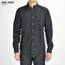 era-won เสื้อเชิ้ต รุ่น OXFORD SHIR ทรงSlim  -  สีดำลายเส้น Black Music คอปก