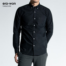 era-won เสื้อเชิ๊ต รุ่น OXFORD SHIRT ทรง Slim  - สีดำ  Black  คอปก