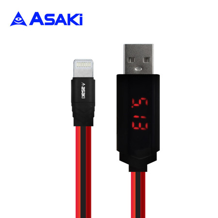 Asaki สาย USB ชาร์จและซิงค์ข้อมูล แบบดิจิตอล (Lightning) ระบบ IOS หน้าจอ LED แสดงผลกระแสไฟ / โวตต์ สามารถตั้งเวลาชาร์จได้ รุ่น A-2016