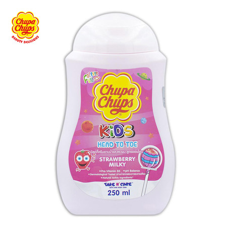 Chupa Chups Head To Toe ครีมมอาบน้ำ + สระผม กลิ่น Strawberry Milky ขนาด 250 มล.