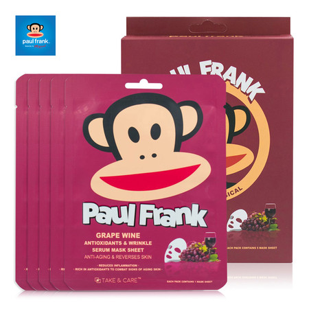 PAUL FRANK GRAPE WINE ANTIOXIDANTS & WRINKLE SERUM MASK SHEET (SET 5 แผ่น) เซรั่มมาส์กชีท เกรพไวน์