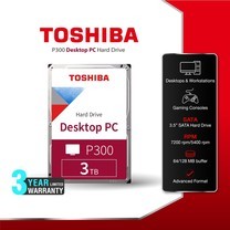 Toshiba PC HDD (3TB) 3.5" SATA 3.5 รุ่น (P300) HDWD130 :7200RPM C/B 64 MB Desktop Internal Harddisk เก็บข้อมูลทั่วไป