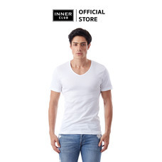 Inner Club เสื้อยืดคอวี ผู้ชาย สีขาว คอตตอน100%