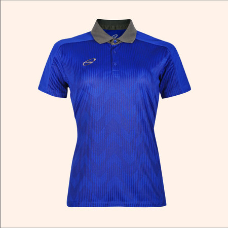 EGO SPORT EG6176 เสื้อโปโลพิมพ์หญิงตัดต่อแขนสั้น สีน้ำเงิน