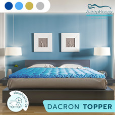 SleepHappy Fluffy Topper  ที่รองที่นอน ท็อปเปอร์ Dacron Hybrid  เพื่อสุขภาพ สีฟ้า (หนา 3 นิ้ว) 6ฟุต ส่งฟรี