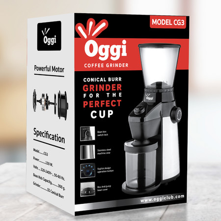 เครื่องบดกาแฟอัตโนมัติ ยี่ห้อ Oggi รุ่น CG3 เฟืองบดทรงกรวย (Automatic Coffee Grinder Burr Grinder type, Oggi brand, shipped from Thailand with warrantee, spare parts and after sale service by Oggi Club)