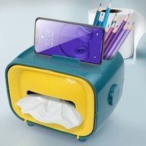 Telecorsa กล่องทิชชู่ กล่องใส่ทิชชู่ (วางโทรศัพท์ได้) รุ่น Tissue-box-mobile-holder-pencil-pen-stationary-00a-J1