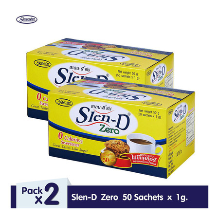 สเลน-ดี ซีโร่ วัตถุให้ความหวานแทนน้ำตาล 50 ซอง x 1 ก. Slen-D Zero 0 Calorie Sweetener (แพ็ก 2 กล่อง)