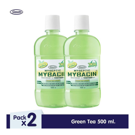 มายบาซิน น้ำยาบ้วนปาก สูตรกรีนที 500 มล. MyBacin Mouthwash Green Tea 500ml (แพ็ก 2 ขวด)