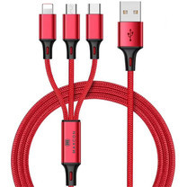 MAXCON สายชาร์จ 3IN1 Red ชาร์จได้ทั้งแบบ Lighten, Micro USB และ Type C