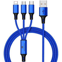MAXCON สายชาร์จ 3IN1 Blue ชาร์จได้ทั้งแบบ Lighten, Micro USB และ Type C