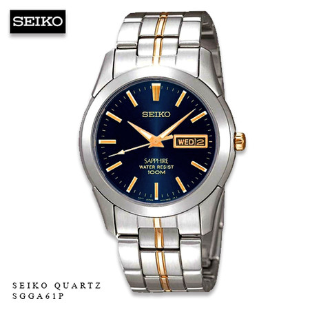 Velashop นาฬิกาข้อมือผู้ชาย Seiko สายสแตนเลสสองกษัตริย์ หน้าปัดสีน้ำเงิน รุ่น SGGA61P1, SGGA61P, SGGA61