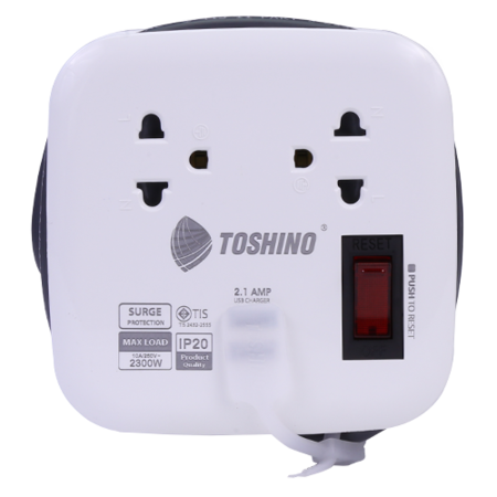 Toshino รางปลั๊กไฟ 2 ช่อง 1สวิตซ์ 2 USB ยาว 1 เมตร รุ่น XP-1M WH