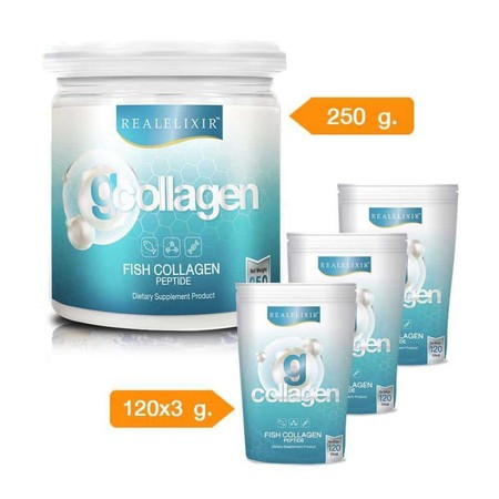 Real Elixir ผลิตภัณฑ์เสริมอาหาร G-Collagen ขนาด 250g 1 กระปุก ฟรี 3 ซอง ขนาด 120g